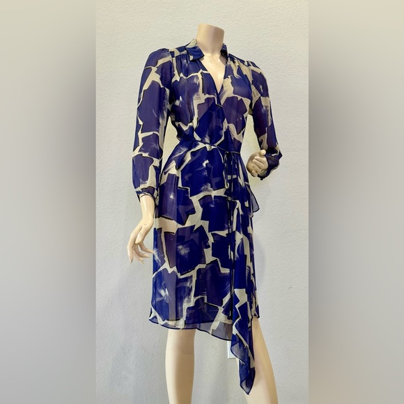 Diane Von Furstenberg Abstract Blue and Cream Dress - DVF WRAP DRESS